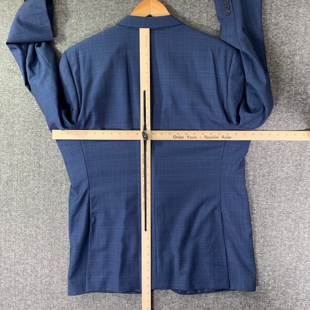 Jack Victor 2 Piece Suit Men 46L Blue Windowpane Wool Business Nepal CT - Picture 8 of 16